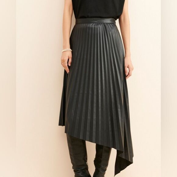 Bishop + Young Presley Vegan pleated Leather Skirt women's size small in black - Picture 4 of 15